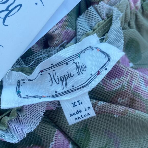 Hippie Rose' Sage floral Ruched Mesh Mini Dress - Picture 6 of 10